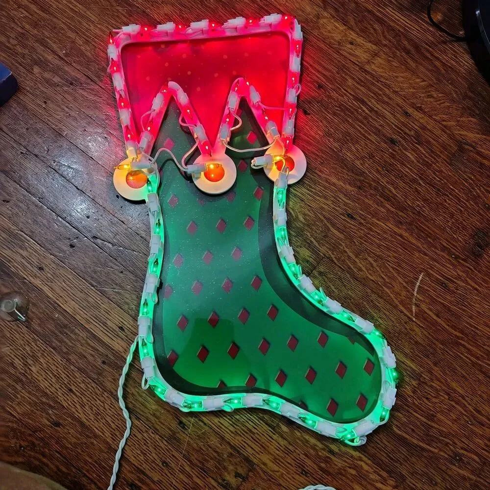 Retro Snowman & Stocking Holiday Time Window Lights Indoor/Outdoor